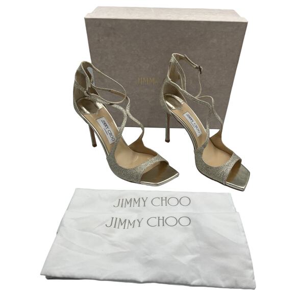 Jimmy Choo Azia 95 Ankle Strap Glitter Heels Sandals Platinum Ice Size 40 US 10 - Picture 1 of 11